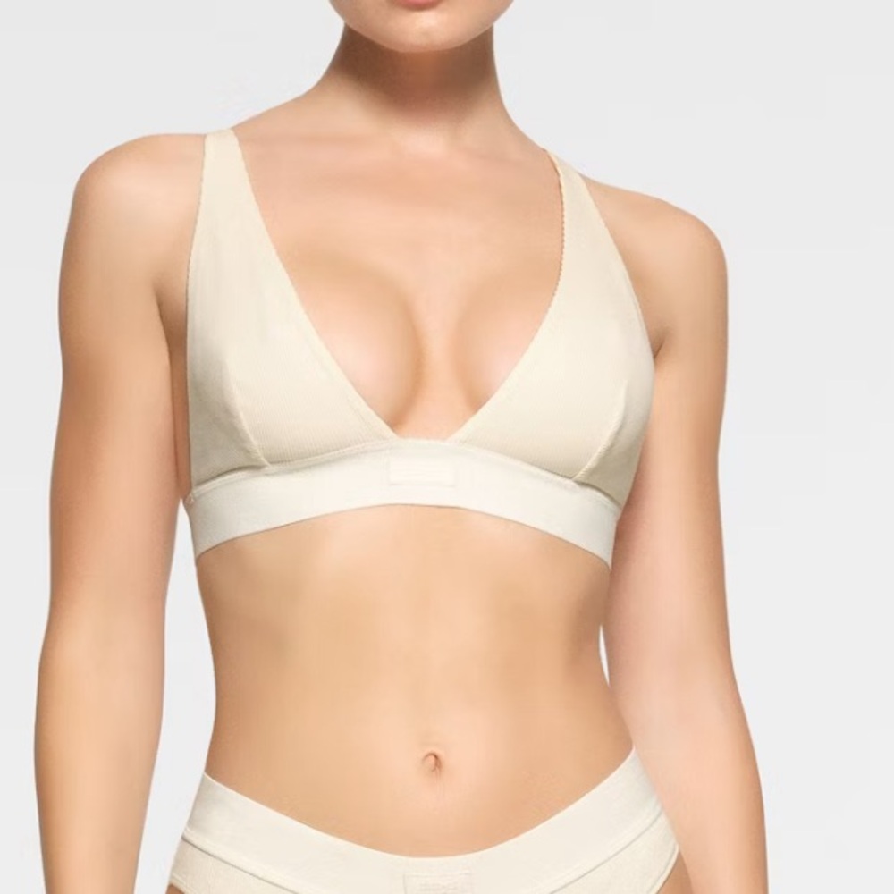 SKIMS Cotton Rib Plunge Bralette - sz. L
